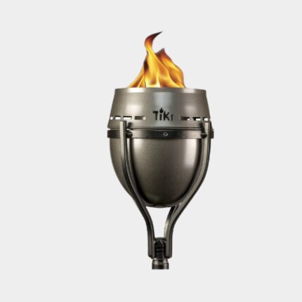 TIKI Brand Island King Outdoor TIKI Torch for Lawn, Patio and Garden, Metal Large Flame Silver